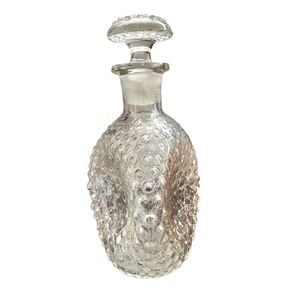 Hobnail Decanter Bottle Clear Glass Blown Pinch Barware Vintage 9"